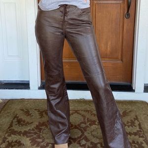 Guess Full Grain Brown Leather Pants